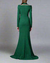 Green Mermaid Dress with Emerald Embroidery - Lydia